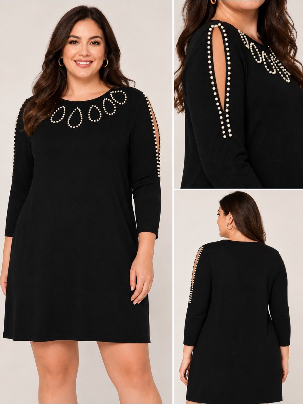 SHEIN Curve Black Pearl Embellished Cold Shoulder Dress 2XL